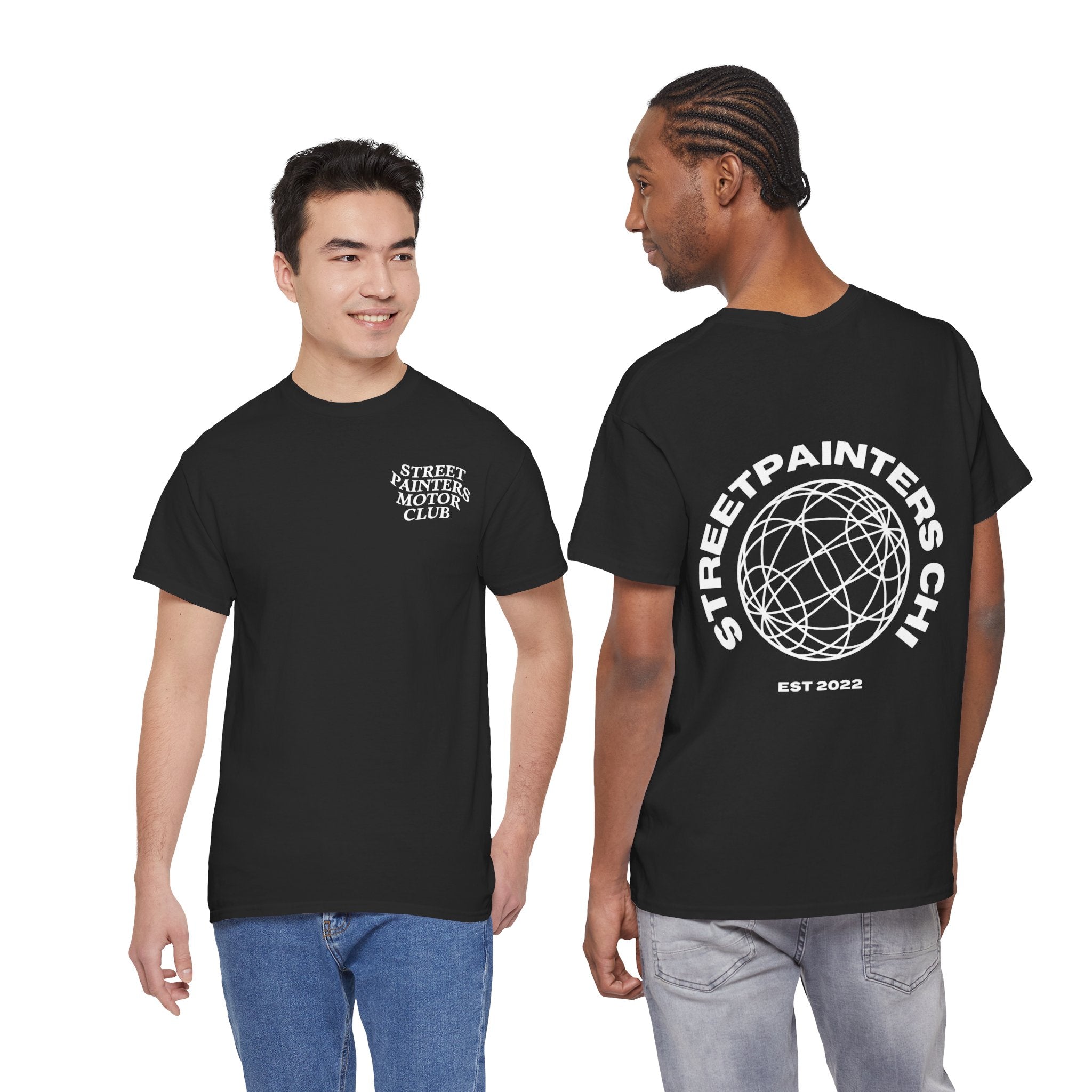 Streetpainters Club Tee — Graphic Black Globe T-Shirt (EST 2022)