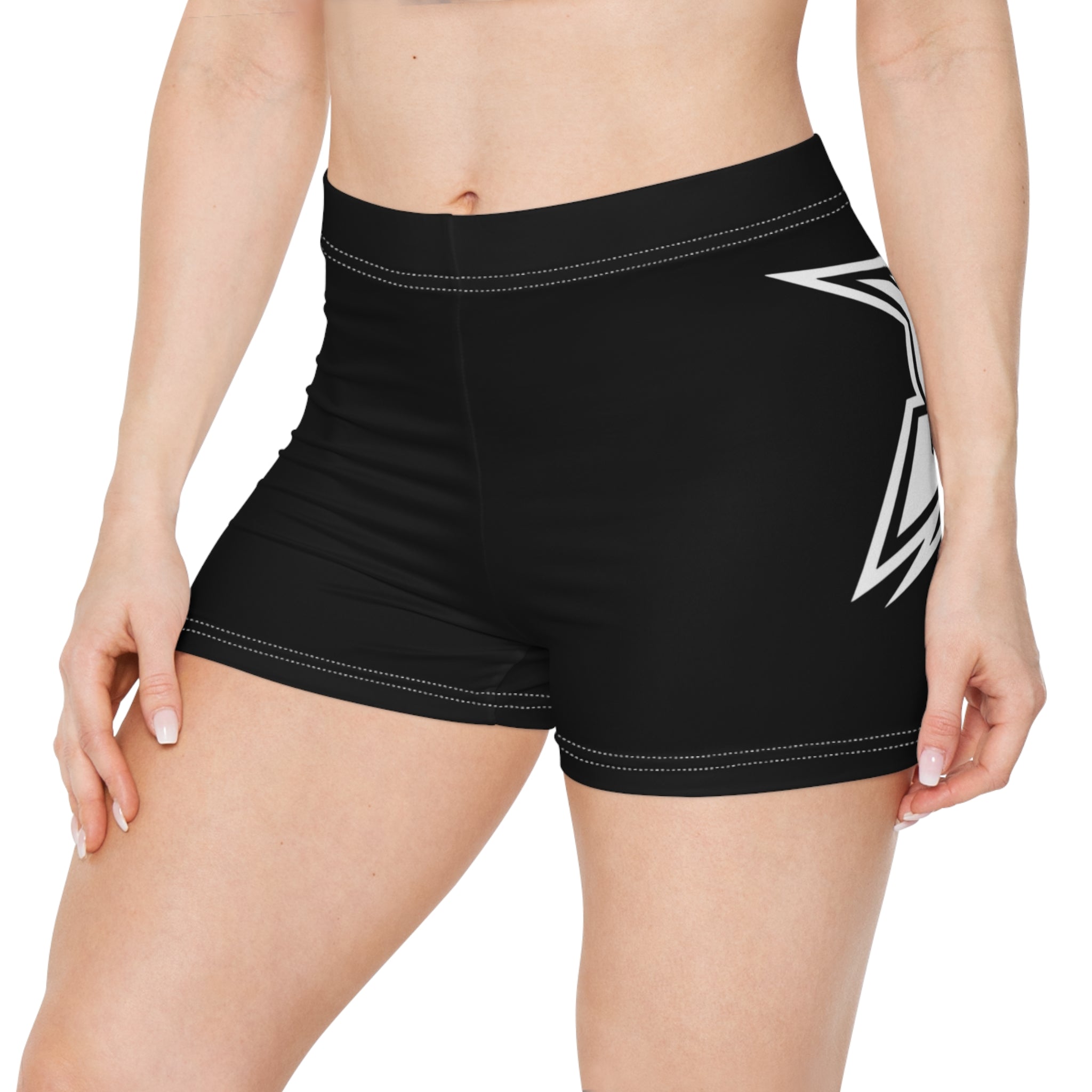 Street Painters Women’s Shorts — Black Graphic Logo Athletic AOP